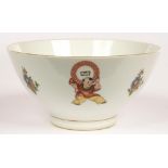 A CHINESE PORCELAIN BOWL, PRINTED AND PAINTED WITH BOYS AND FLOWERS, 18CM D, PRINTED CIRCULAR