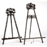 TWO CHINESE CARVED HARDWOOD EASELS, 60CM H AND SMALLER
