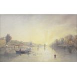 FOLLOWER OF J. M. W. TURNER, SUNRISE ON A RIVER, WATERCOLOUR, 25.5 X 41CM