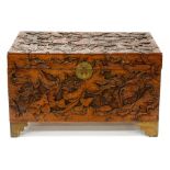 A CARVED CHINESE CAMPHOR WOOD CHEST, C1930, 58CM H; 102 X 50CM