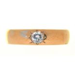 A GYPSY SET DIAMOND RING IN GOLD, MARKED 9CT, 7.35G, SIZE U++GOOD CONDITION