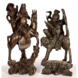 A PAIR OF CARVED HARDWOOD CHINESE FIGURES OF IMMORTALS, EARLY 20TH C, 65CM H