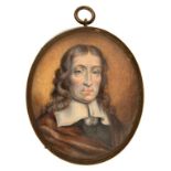 A PORTRAIT MINIATURE OF JOHN MILTON, IVORY, OVAL, 7.5 X 6CM, BRASS FRAME, C1900