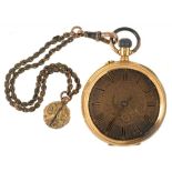 A SWISS 18CT GOLD KEYLESS CYLINDER FOB WATCH, MARKED DIMIER FRERES ET CIE, 35 MM DIAM, BACK