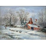 VICTORIAN SCHOOL, WINTER SCENE, SIGNED WITH INITIALS (CW) AND DATED 86, OIL ON CANVAS, 29 X 39CM