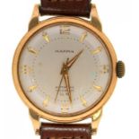 A MAPPIN GOLD PLATED SELF WINDING GENTLEMAN'S WRISTWATCH, LEATHER STRAP, 33 MM DIAM++WATCH