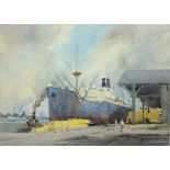 CYRIL V. PARKER, IN THE SURREY DOCKS, SIGNED, WATERCOLOUR, 33 X 46.5CM