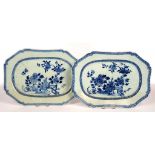 A PAIR OF CHINESE EXPORT PORCELAIN BLUE AND WHITE DISHES, 32.5CM L, C1770