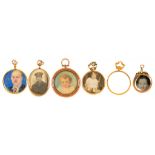 SIX DOUBLE SIDED PORTRAIT LOCKETS IN GOLD++GOOD CONDITION