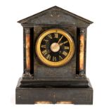 A FRENCH ARCHITECTURAL BELGE NOIR AND MARBLE MANTEL CLOCK, 31CM H, LATE 19TH C