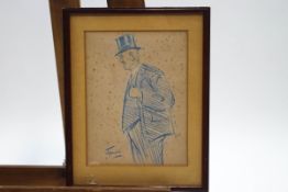 Jovie, Caricature of a gentleman wearing a top hat and coat, crayon,