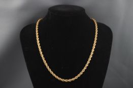 A 9ct gold rope necklace on a lobster-claw clasp, post 2000 convention hallmarks,