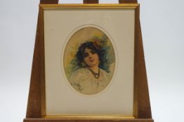 Arnaldo De Lisio (1869-1949), Portrait of a young girl, watercolour,