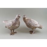 A pair of modern silver grouse or partridges,
