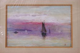 Myles Birket Foster, Becalmed boats, Watercolour and bodycolour, signed with monogram, 8cm x 12cm,