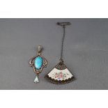 A Charles Horner silver and pale blue enamelled pendant, Chester 1912,