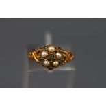 A Victorian 15ct gold, emerald and half-pearl cluster mourning ring,