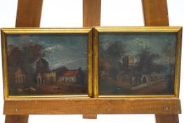 English School, late 19th/early 20th century, Two studies of Churches, oil on board, a pair,