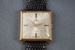 Cornavin, Geneve, a vintage gold-plated and stainless square wrist watch,