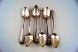 A set of six George III silver Old English pattern tea spoons,