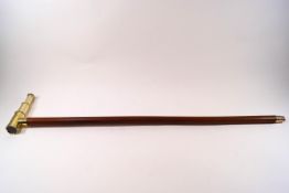 A malacca walking stick with brass telescopic handle