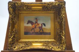 20th century school, Mounted racehorse, coloured print to simulate an oil painting, 13.5cm x 18.