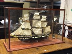 A scratch built model of a ship with full rigging, approximately 100cm long,