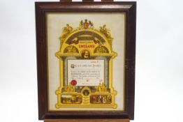 A framed certificate for The Royal Antediluvian Order of Buffaloes, Grand Lodge of England,