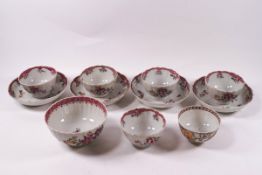 A collection of seven 18th century Chinese porcelain famille rose teabowls and four saucers,