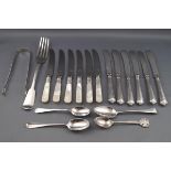 A collection of tea knives and silver flatware,