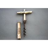 An early 19th century silver mounted travelling corkscrew, 7.