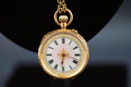 A stamped 14K open face pocket watch.