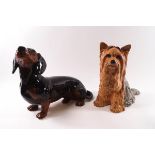 Two Beswick fireside models of a Yorkshire Terrier, printed factory mark, 26cm high,