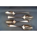A pair of George III silver serving spoons, engraved with a coat of arms, London 1795,
