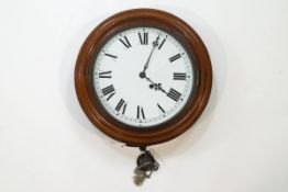 A 20th century mahogany and oak wall clock with painted 12" dial,