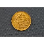 A 1912 George V half-Sovereign coin. 19.3 mm diameter. Gross weight: 3.