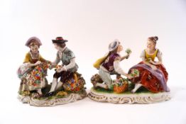 Two 20th century Sitzendorf porcelain figural groups of courting couples,