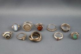 A selection of ten sterling silver dress rings. Gross weight: 44.