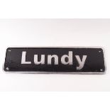 Railway interest: a cast aluminium locomotive LUNDY nameplate, with certificate of authenticity, 52.
