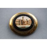 A yellow metal Victorian micro-mosaic mourning brooch/pendant,