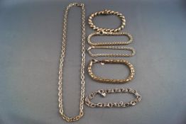 Five silver bracelets, to include one 'hot diamonds' and a silver trace necklace, gross weight: 99.