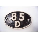 A steam loco shed plate, aluminium 85D 'Kidderminster' 18.