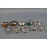 A selection of ten silver dress rings, some with paste stones. Total Gross weight: 28.