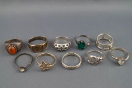 A selection of ten silver dress rings, some with paste stones. Total Gross weight: 28.