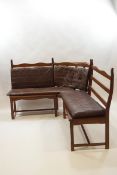 A 20th century oak two piece bench seat with slatted back,