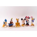 Six Royal Doulton 70th anniversary Mickey Mouse figures: Minnie Mouse, Mickey Mouse, Goofy,