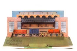 A 1950's card The Toy Railway Engine Shed made by Purnell & Son,