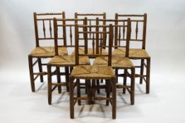 A set of six turned ash dining chairs with bobbin turned crest rails,