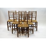 A set of six turned ash dining chairs with bobbin turned crest rails,