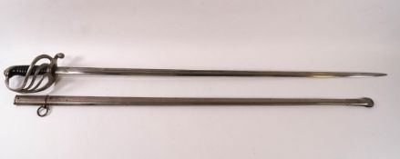 A 20th century officer's sword and scabbard, with ebonised wire bound grip,